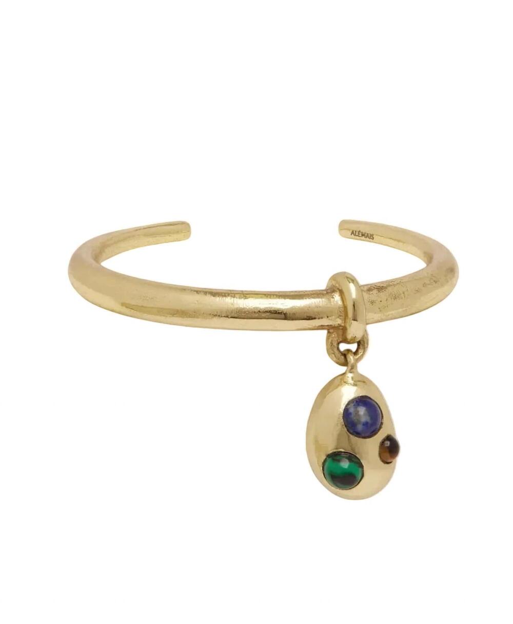 NEW ALEMAIS women's jem rainbow stone egg drop bangle in gold multi